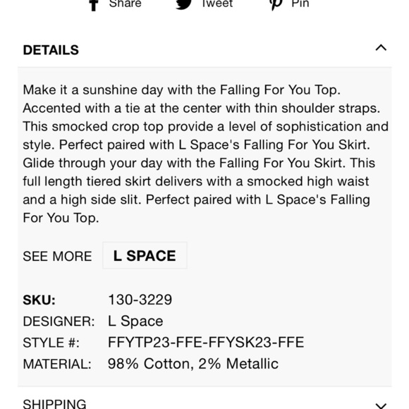 NWT L*Space Falling For You Camisole Crop Top Size Medium - Picture 4 of 9